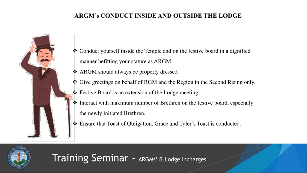 argm s conduct inside and outside the lodge