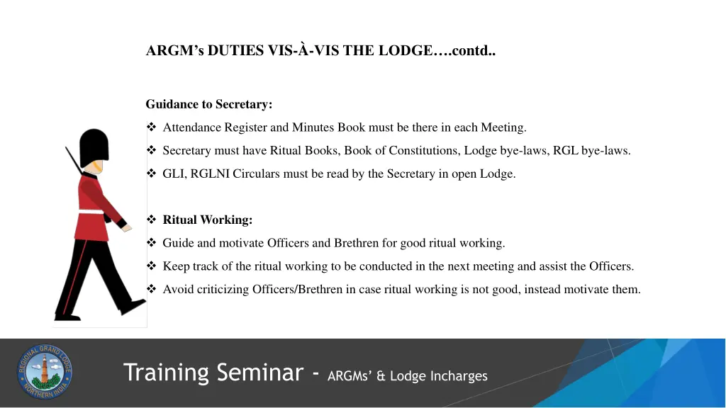 argm s duties vis vis the lodge contd