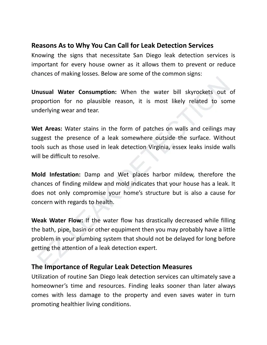 reasons as to why you can call for leak detection