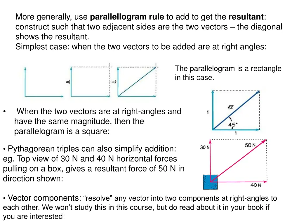 more generally use parallellogram rule