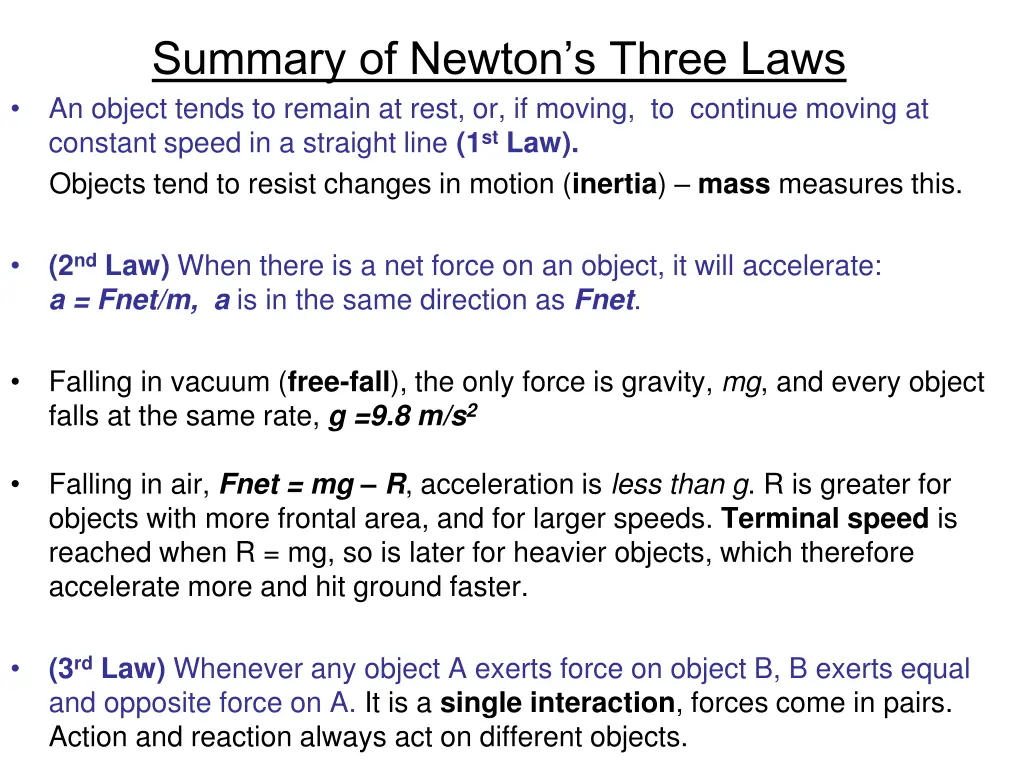 summary of newton s three laws an object tends