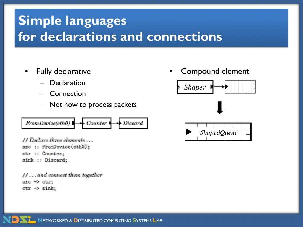 simple languages for declarations and connections