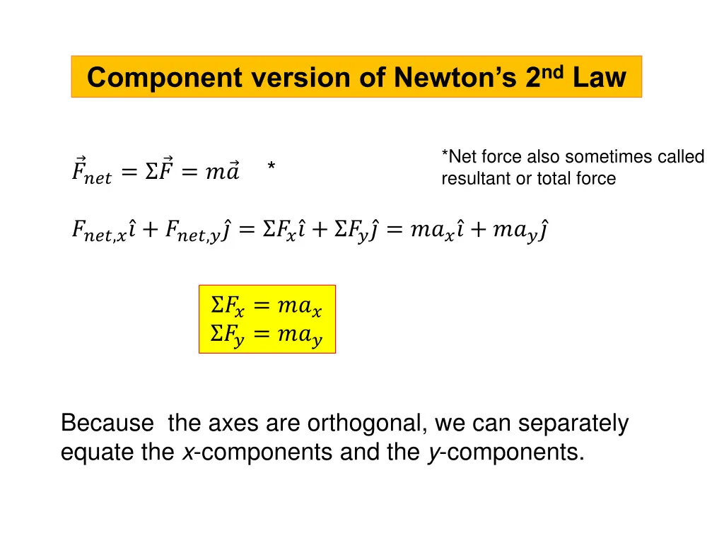 component version of newton s 2 nd law