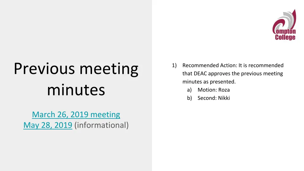 previous meeting minutes