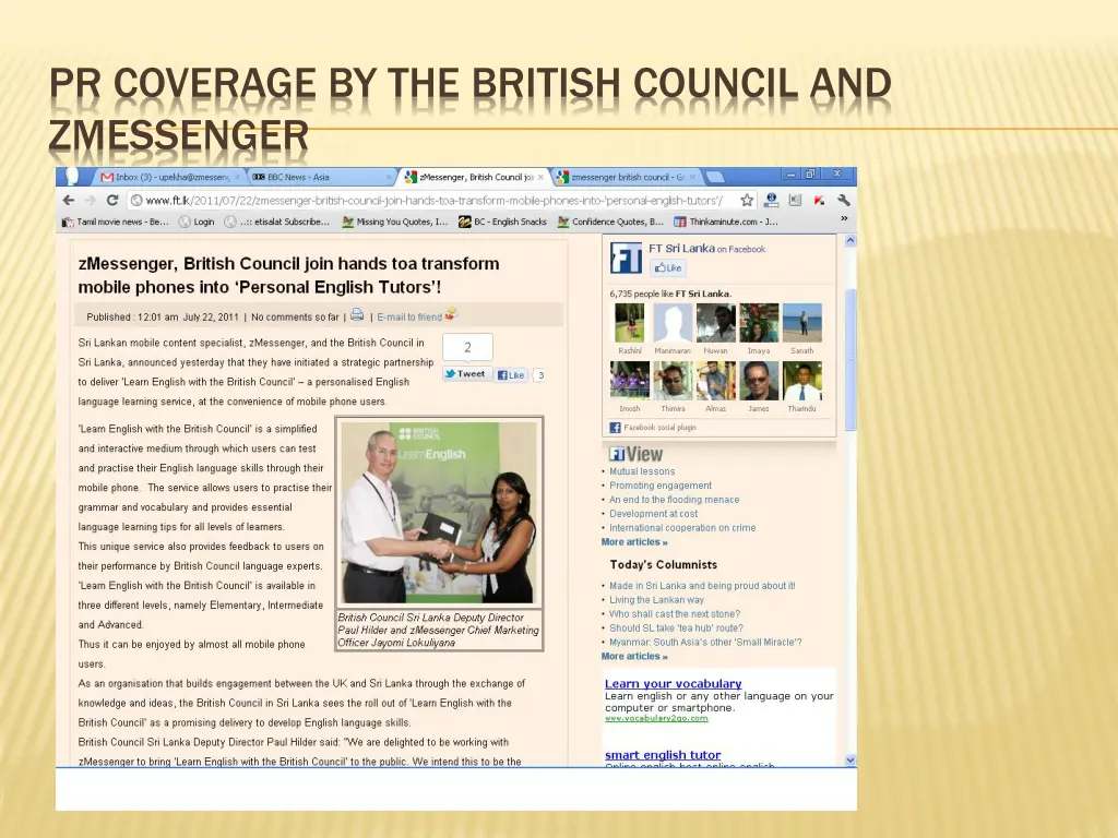 pr coverage by the british council and zmessenger