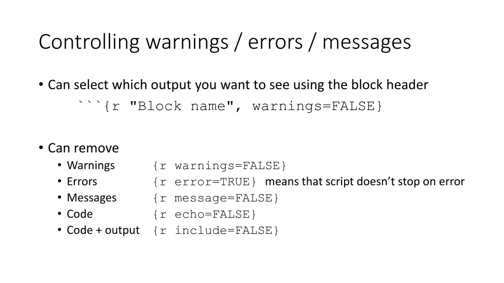 controlling warnings errors messages 1