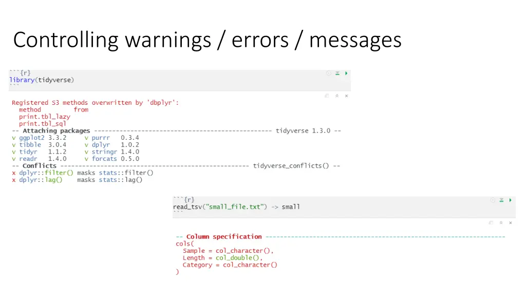 controlling warnings errors messages