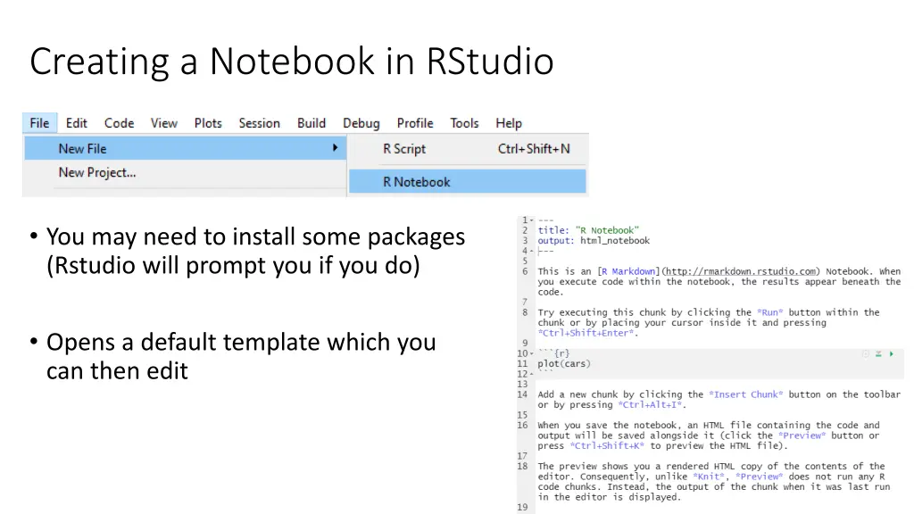 creating a notebook in rstudio