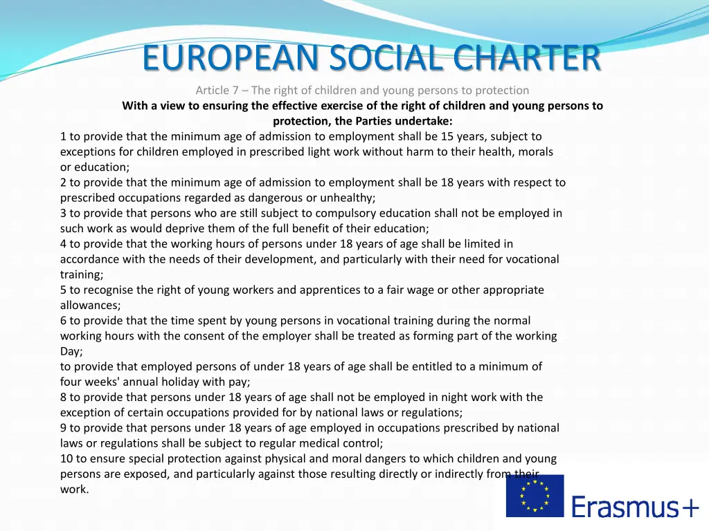 european social charter article 7 the right