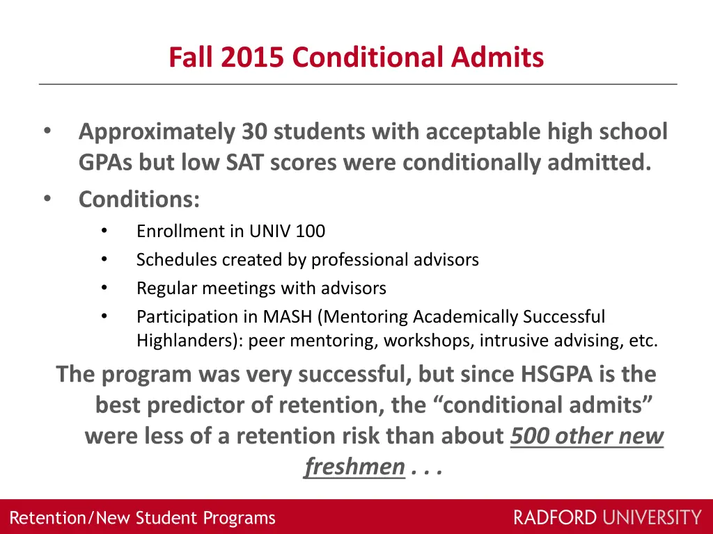 fall 2015 conditional admits