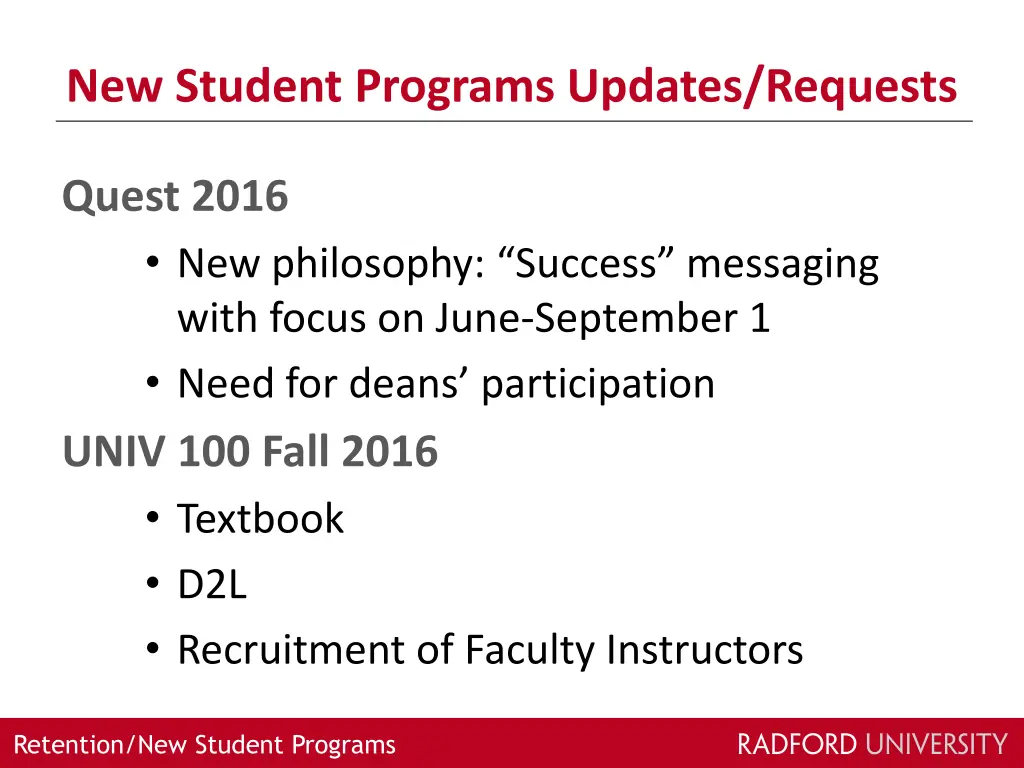 new student programs updates requests