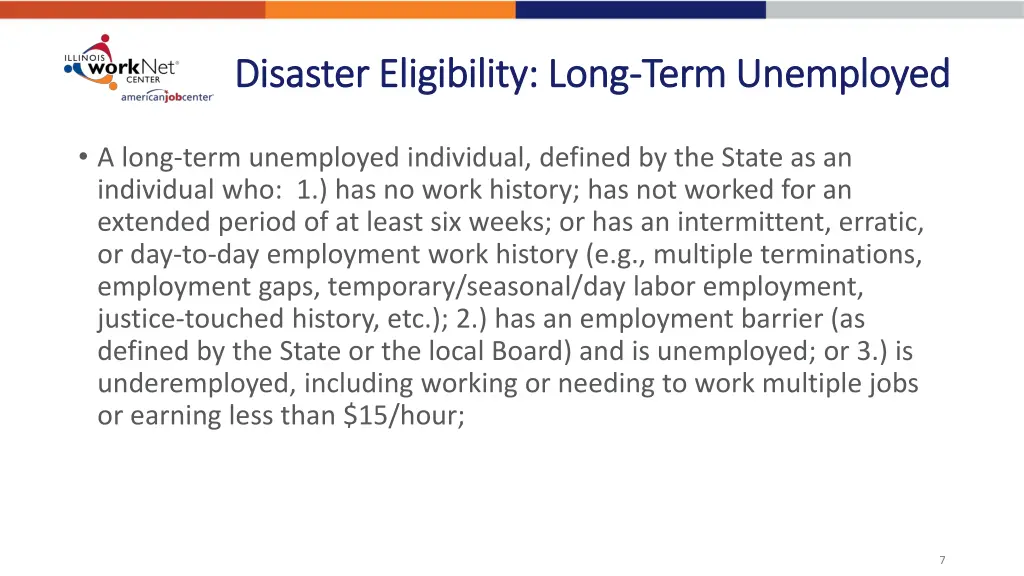 disaster eligibility long disaster eligibility