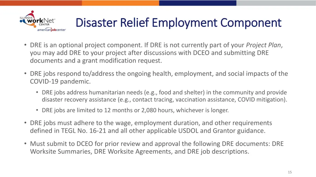 disaster relief employment component disaster