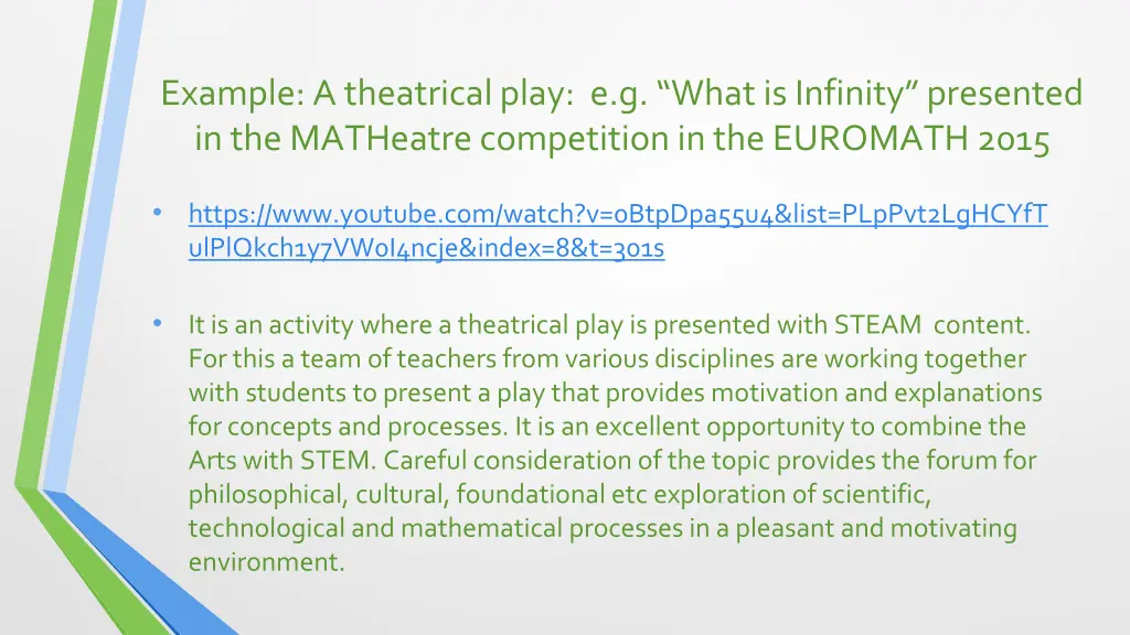 example a theatrical play e g what is infinity