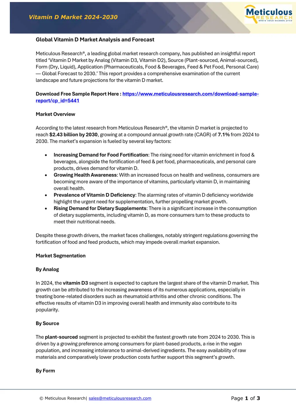 vitamin d market 2024 2030