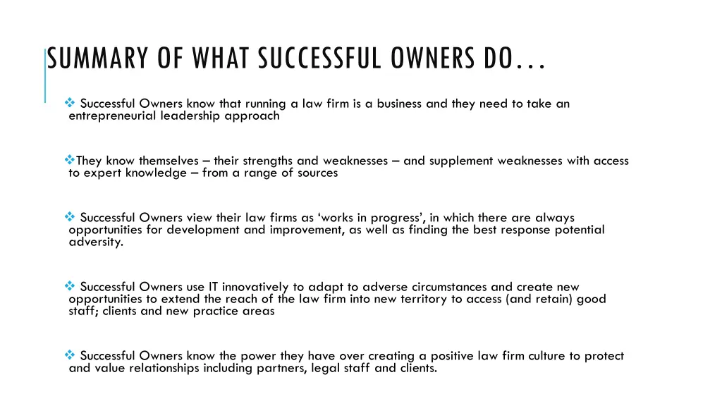 summary of what successful owners do