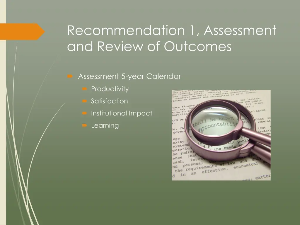 recommendation 1 assessment and review of outcomes