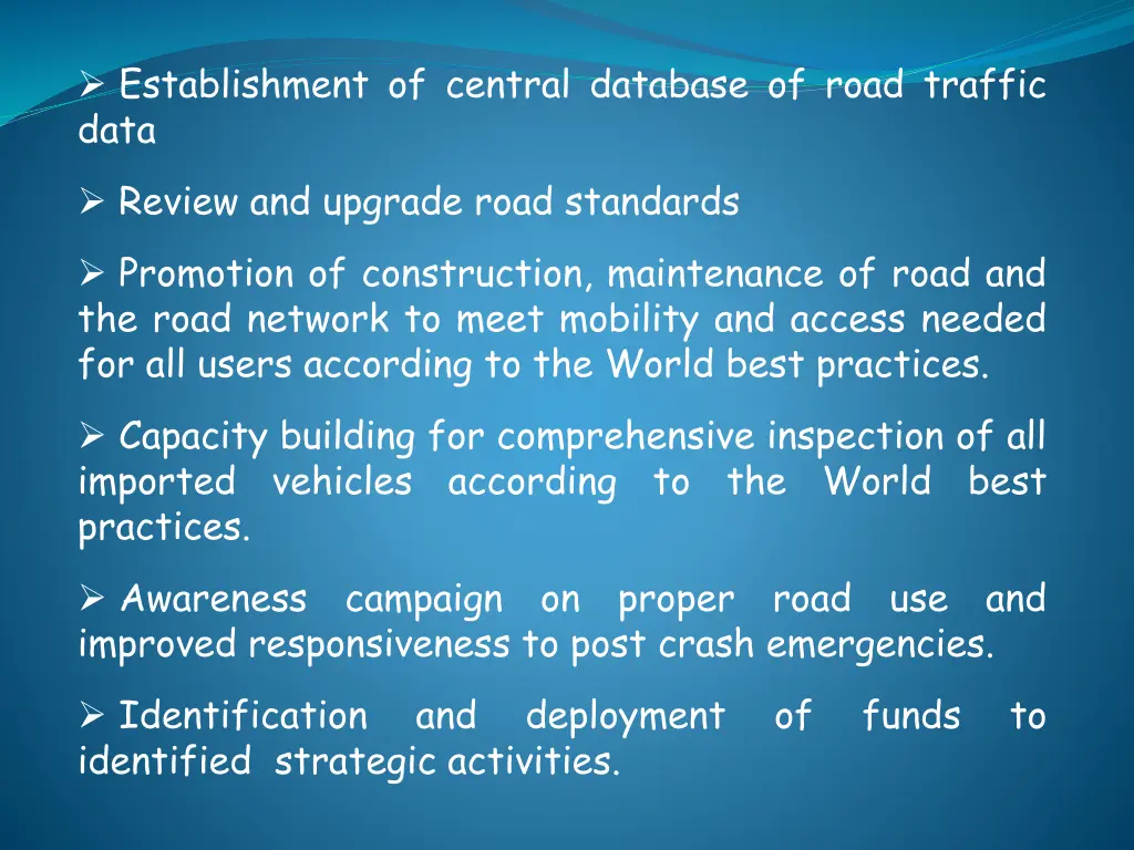 establishment of central database of road traffic