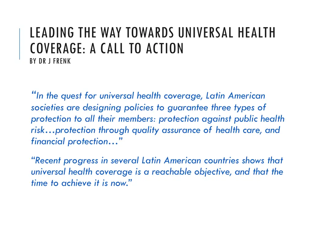 leading the way towards universal health coverage