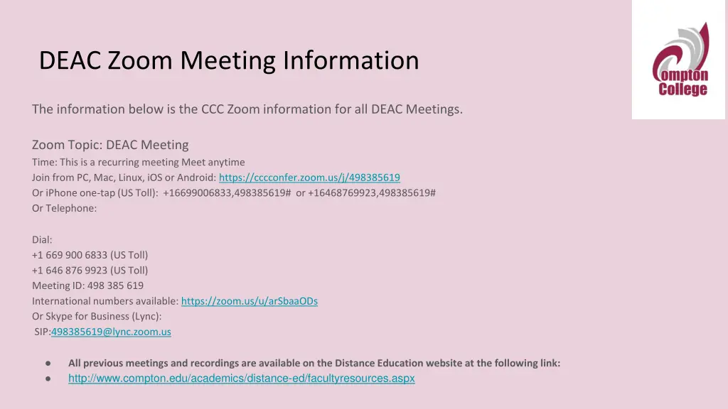 deac zoom meeting information