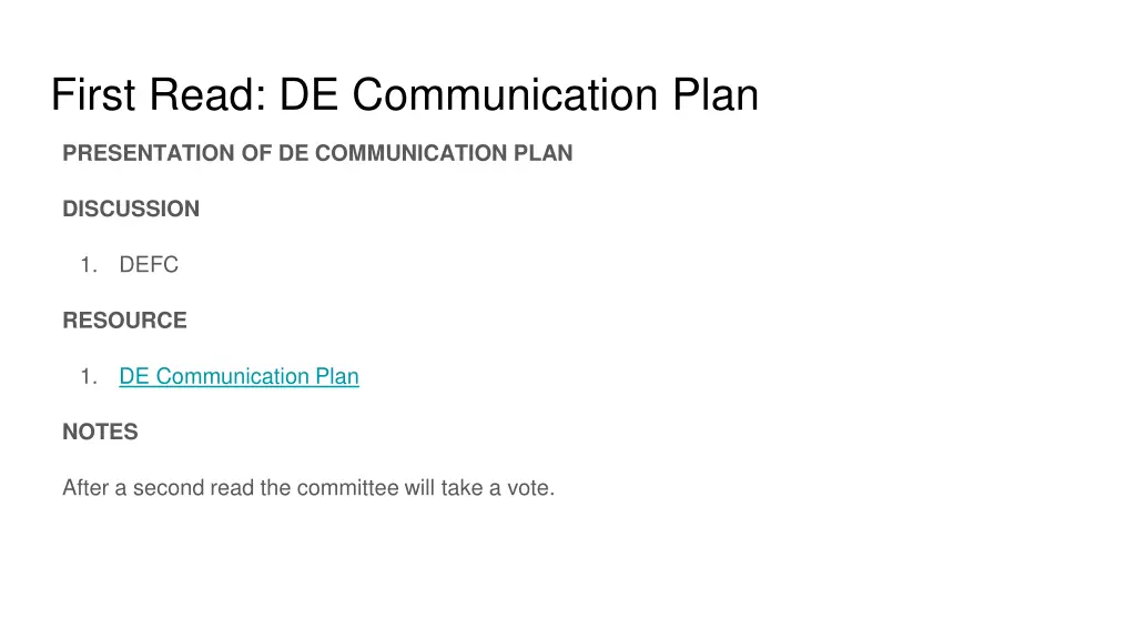 first read de communication plan