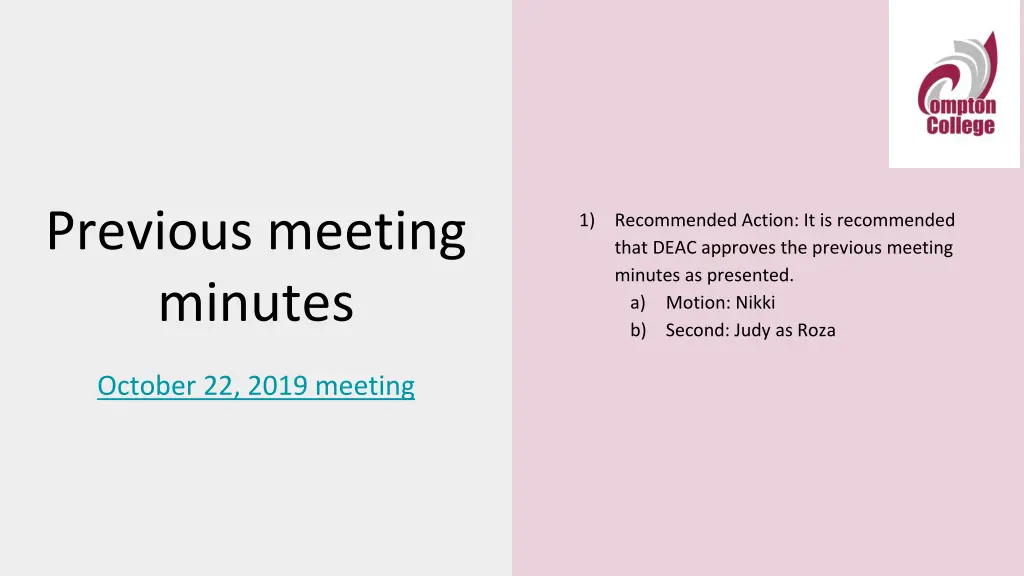 previous meeting minutes