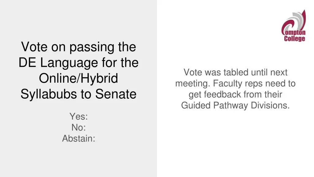 vote on passing the de language for the online