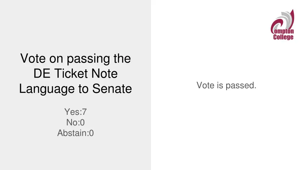 vote on passing the de ticket note language