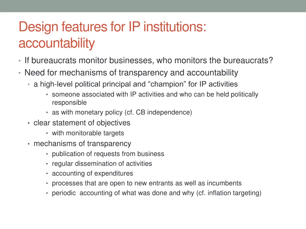 design features for ip institutions accountability