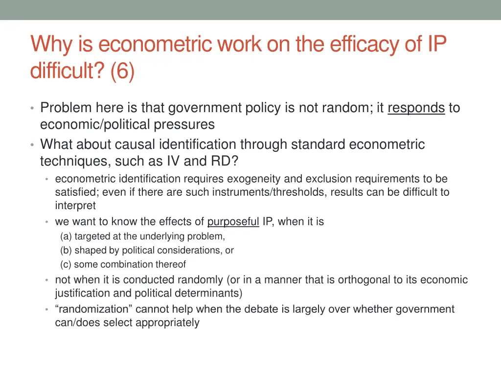 why is econometric work on the efficacy 5