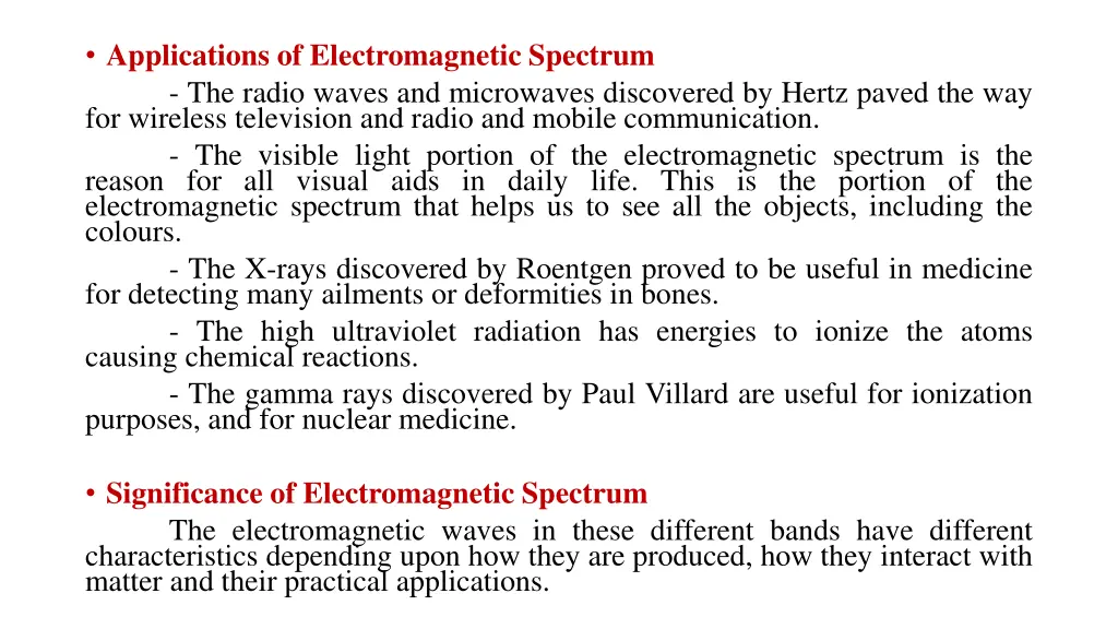 applications of electromagnetic spectrum