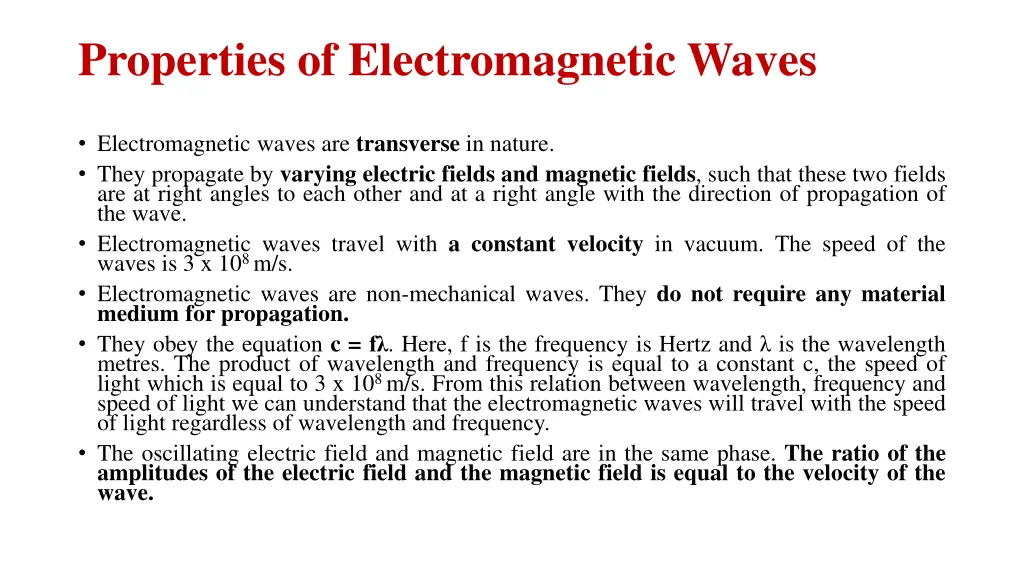 properties of electromagnetic waves