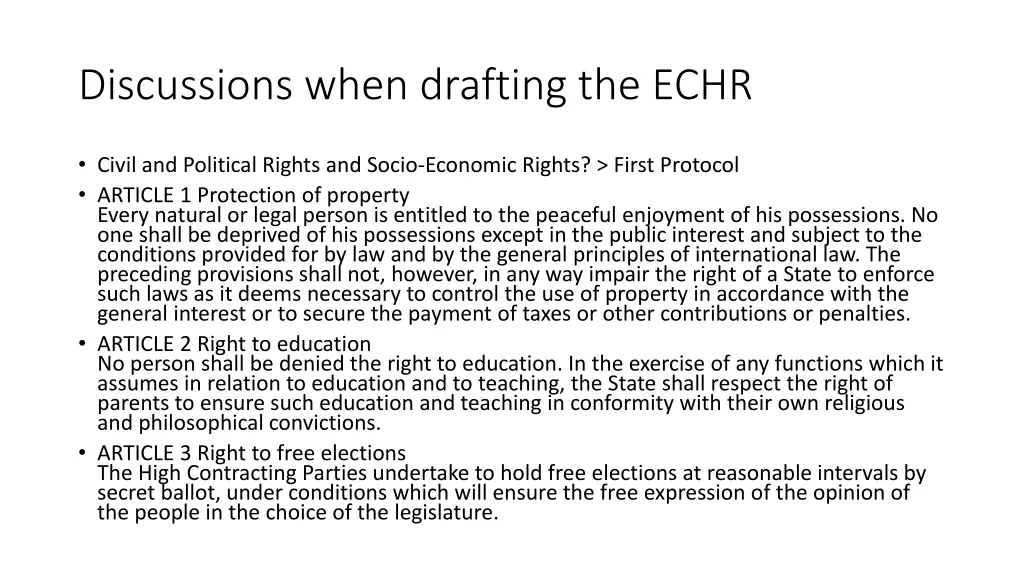 discussions when drafting the echr 2