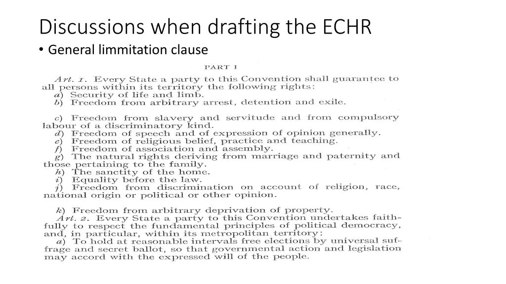 discussions when drafting the echr general