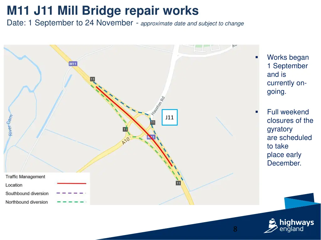 m11 j11 mill bridge repair works date 1 september