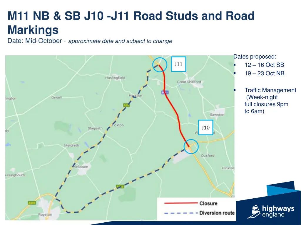 m11 nb sb j10 j11 road studs and road markings