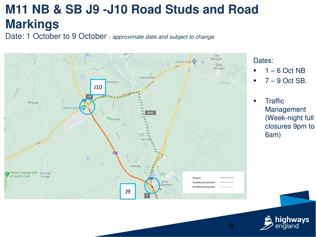 m11 nb sb j9 j10 road studs and road markings