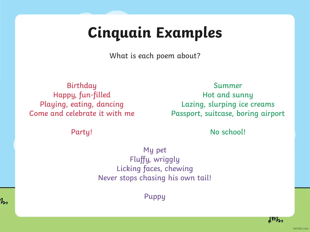 cinquain examples