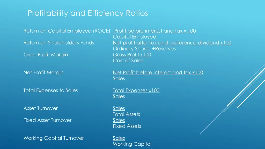 profitability and efficiency ratios