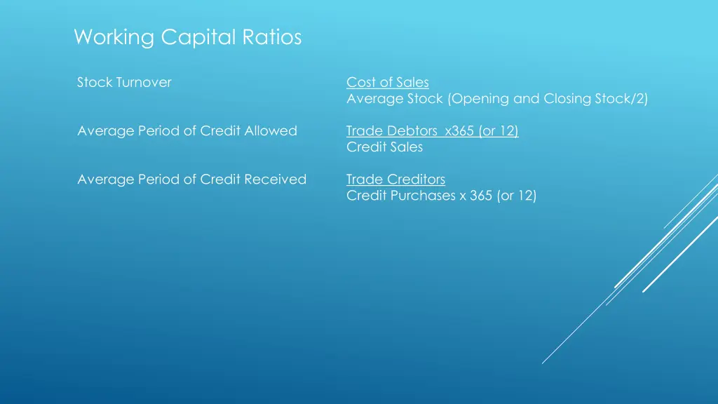 working capital ratios