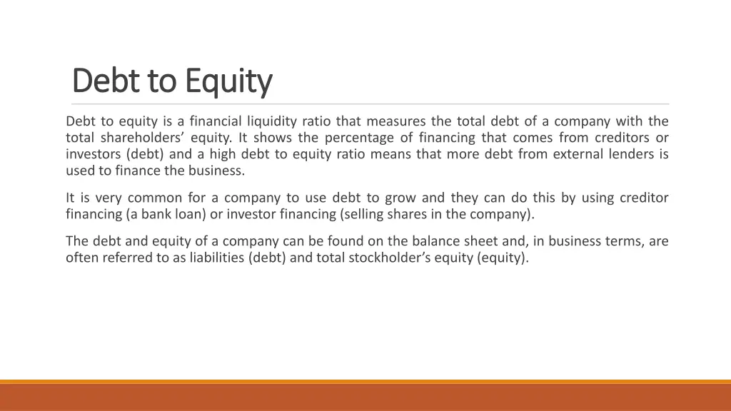 debt to equity debt to equity