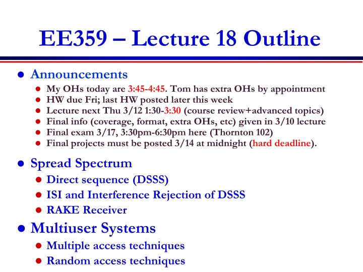 ee359 lecture 18 outline