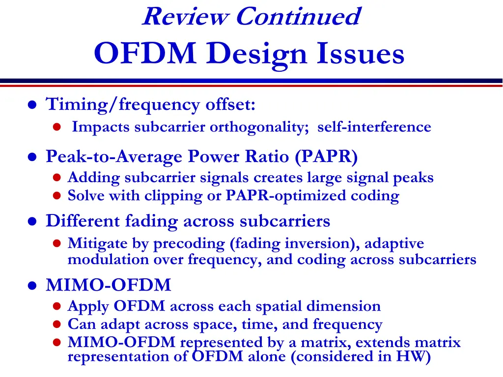 review continued ofdm design issues