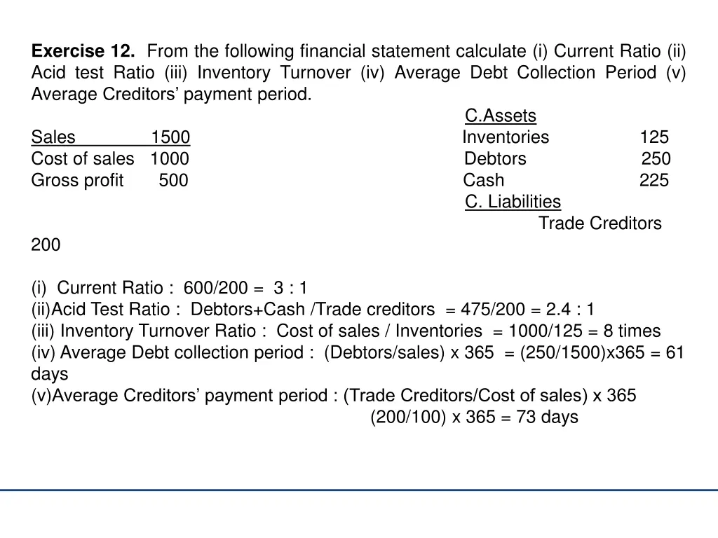 exercise 12 from the following financial