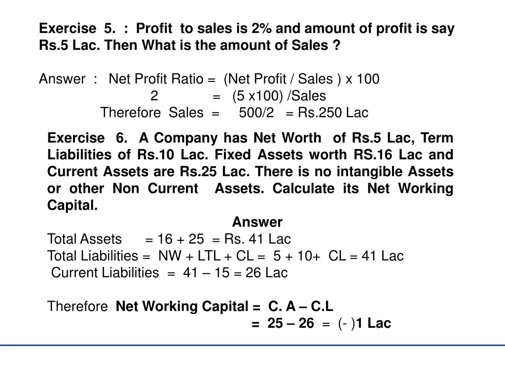 exercise 5 profit to sales is 2 and amount