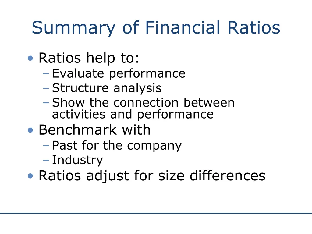 summary of financial ratios