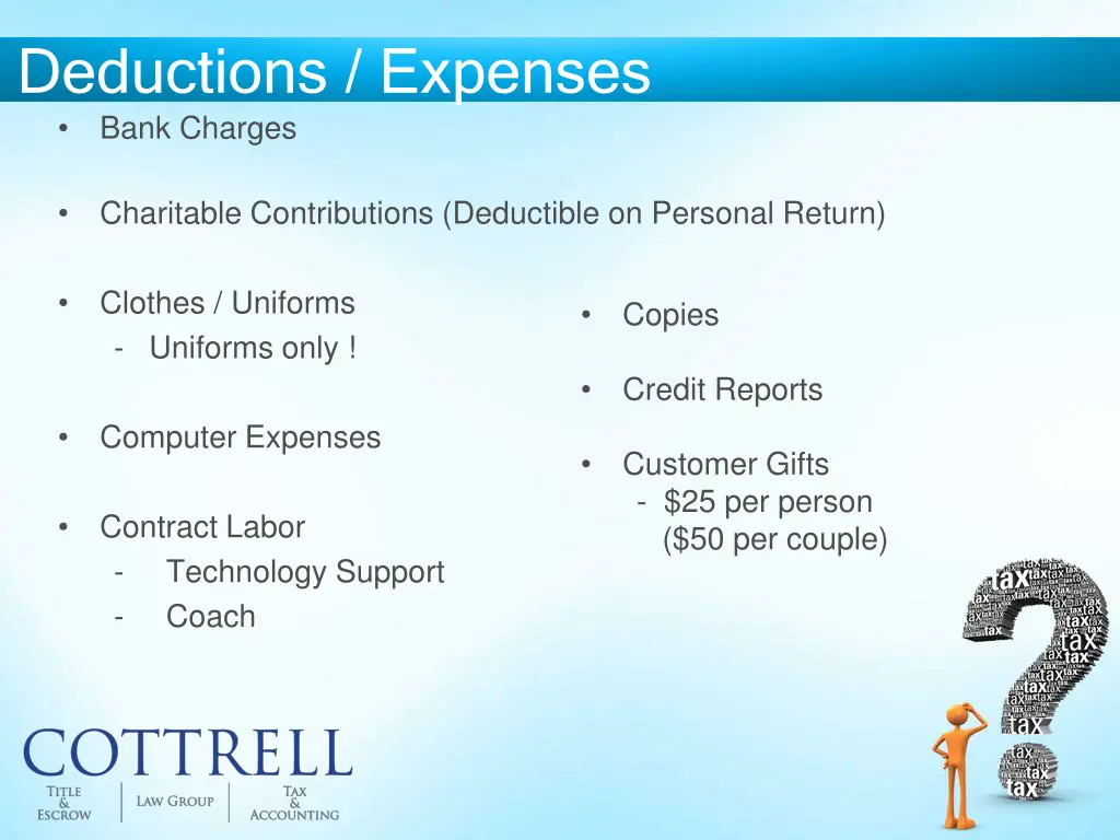 deductions expenses bank charges