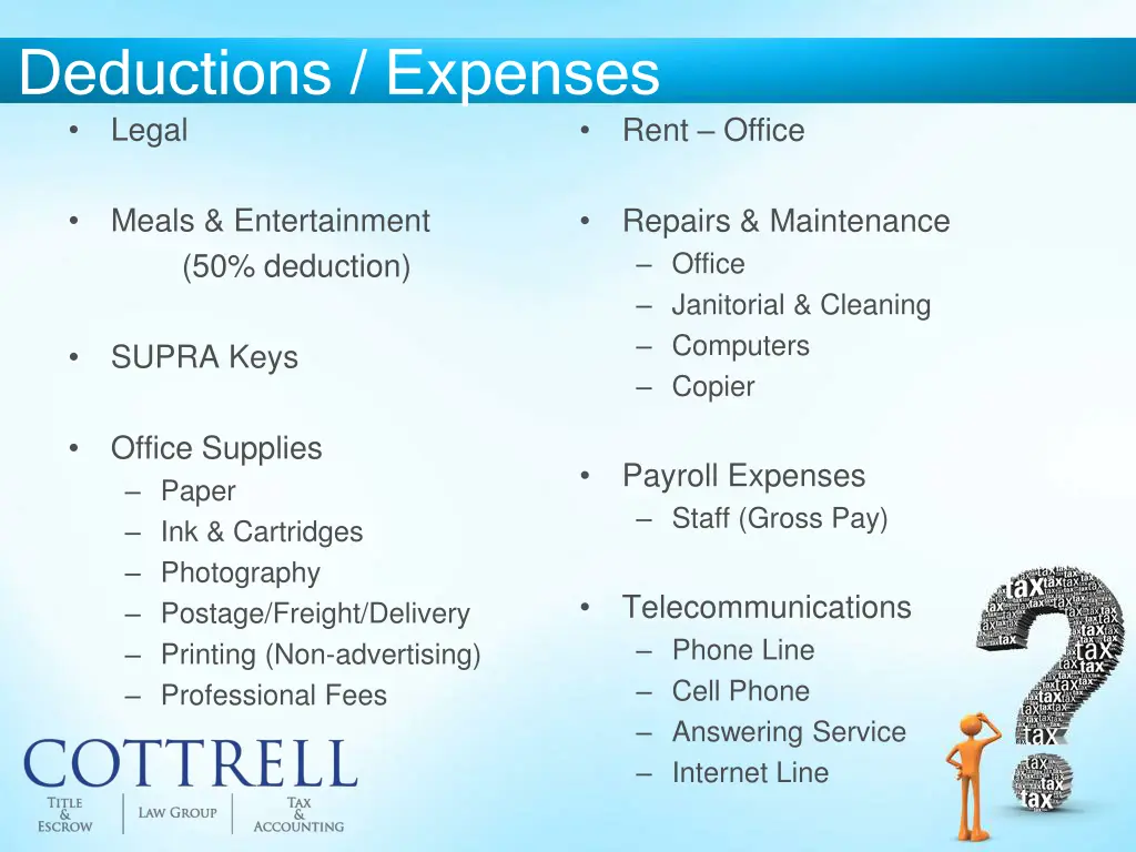 deductions expenses legal