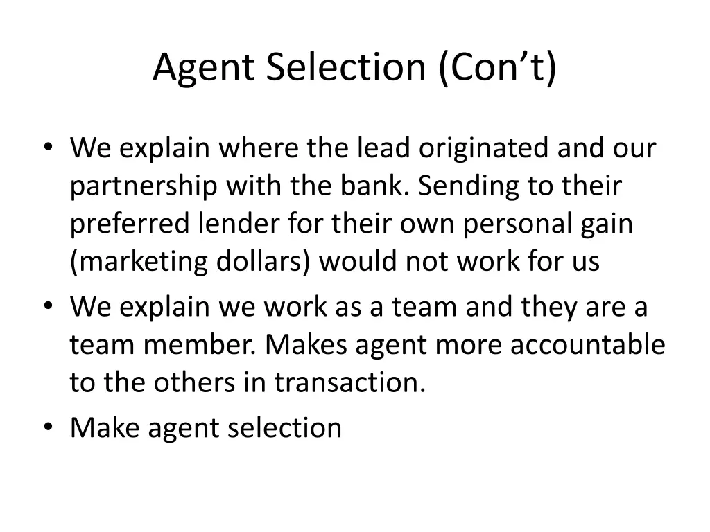 agent selection con t