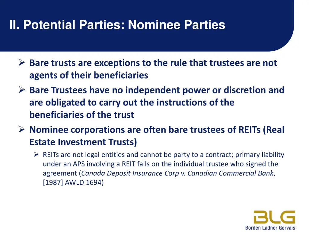 ii potential parties nominee parties